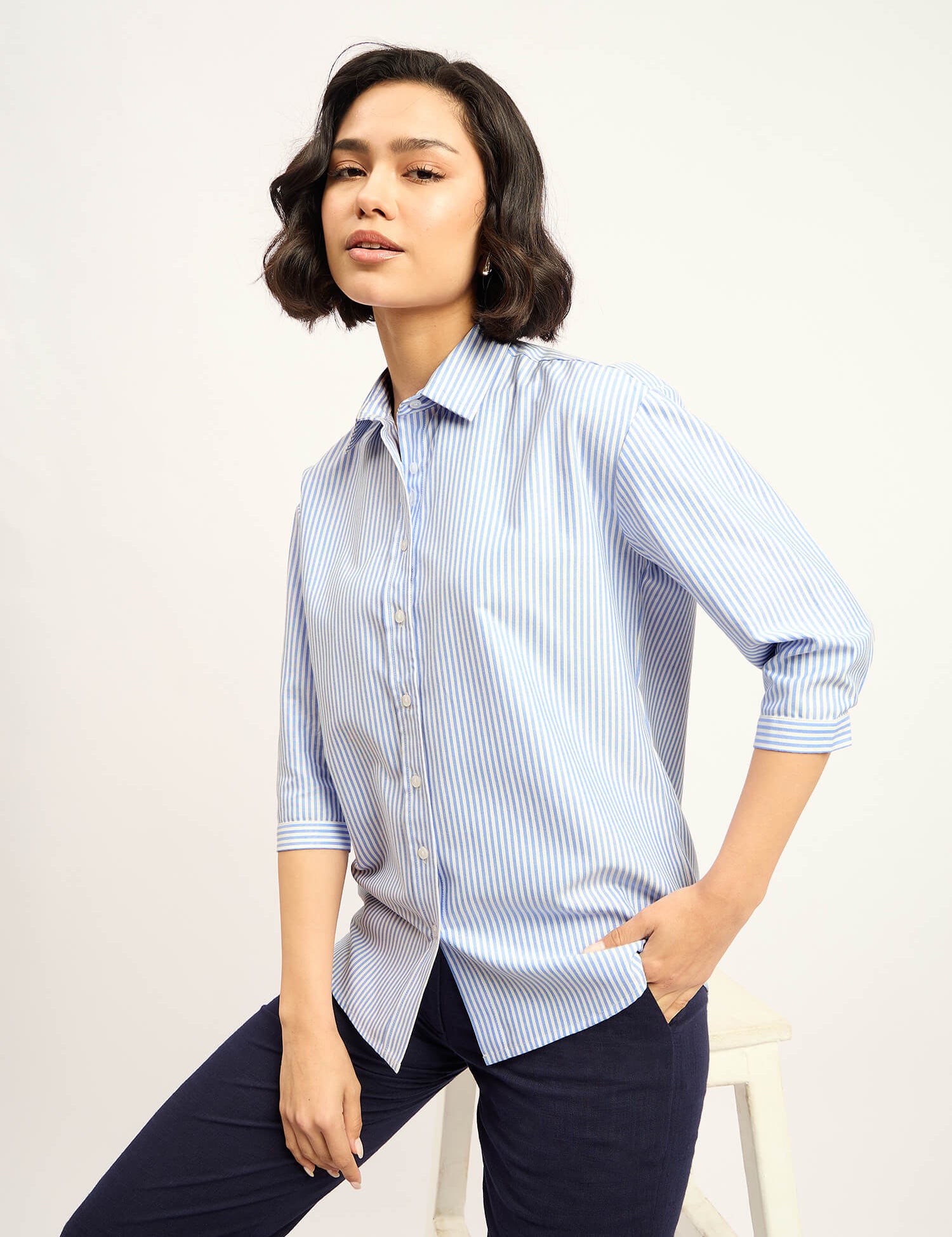 Acra Relaxed Fit Shirt - Blue & White