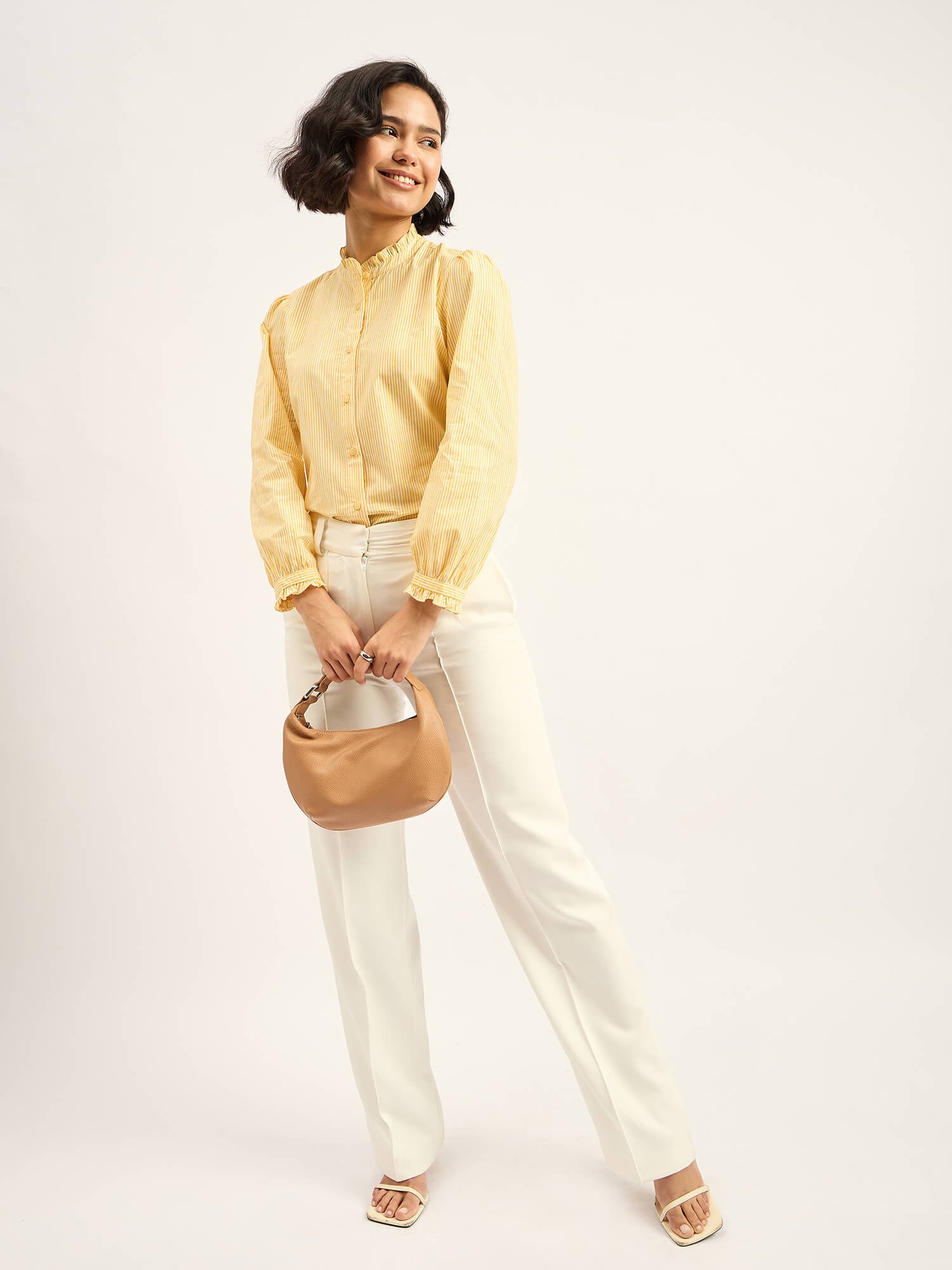 Finch Frill Trimmed Shirt - Yellow & White