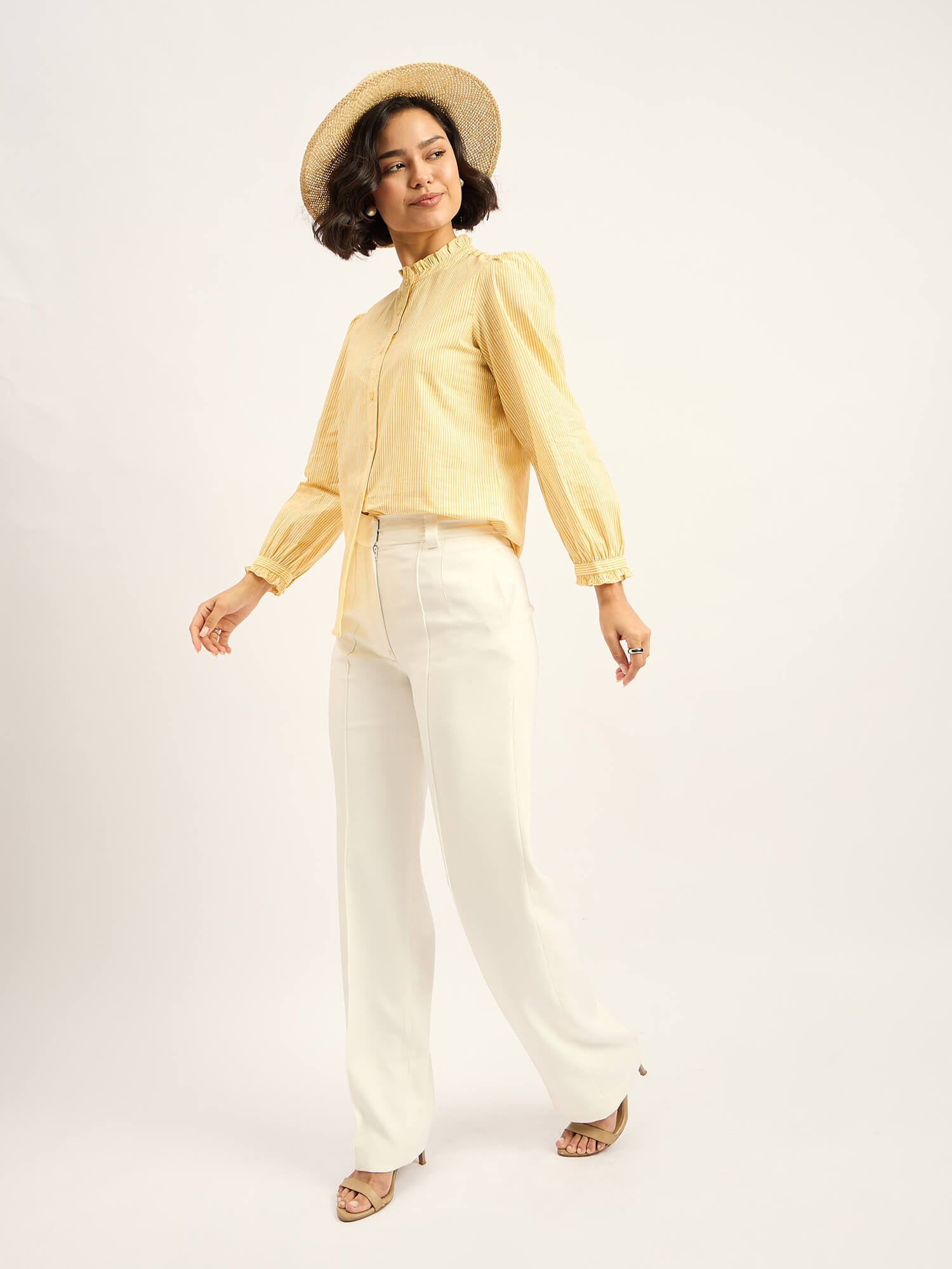 Finch Frill Trimmed Shirt - Yellow & White