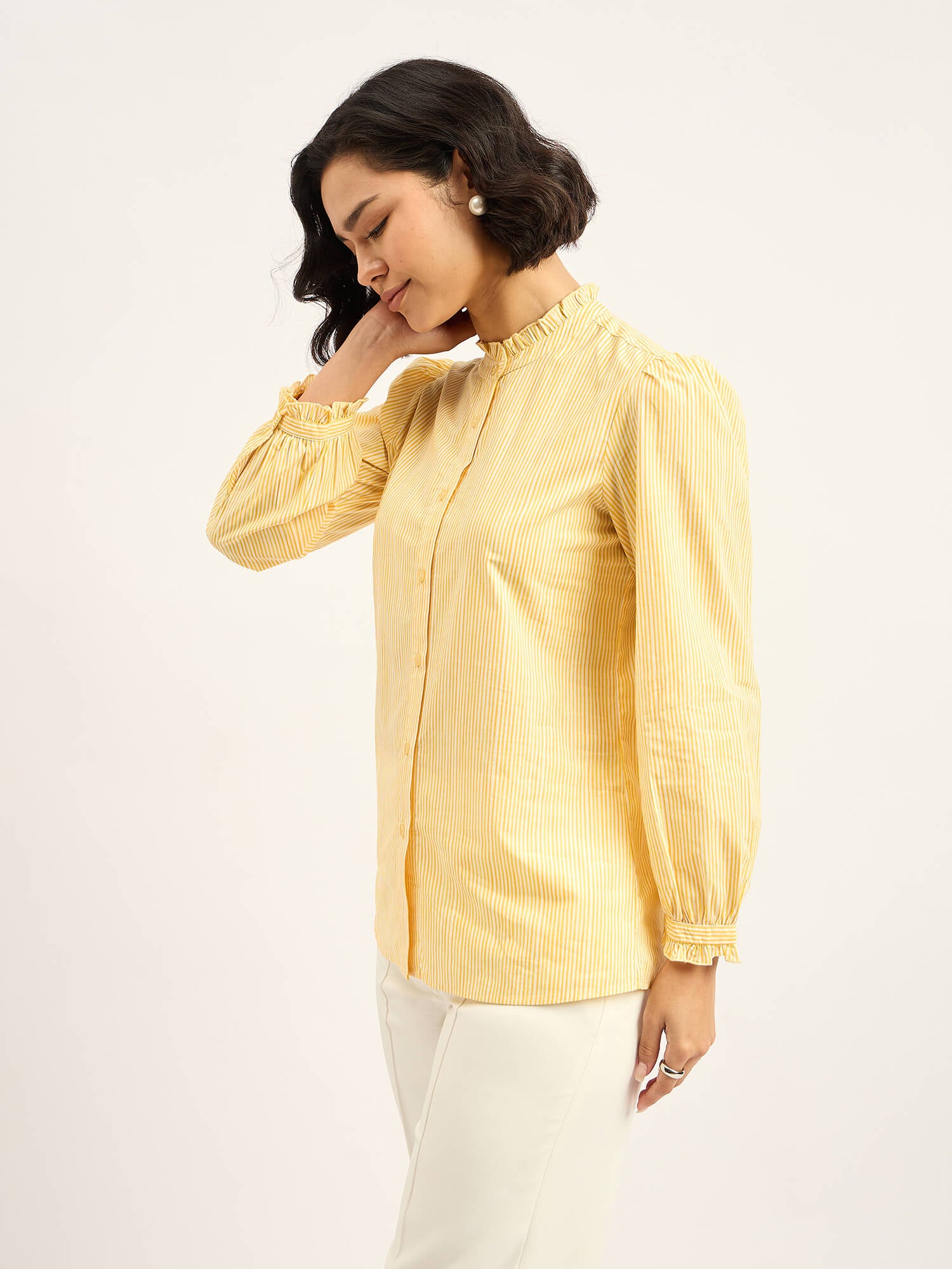 Finch Frill Trimmed Shirt - Yellow & White