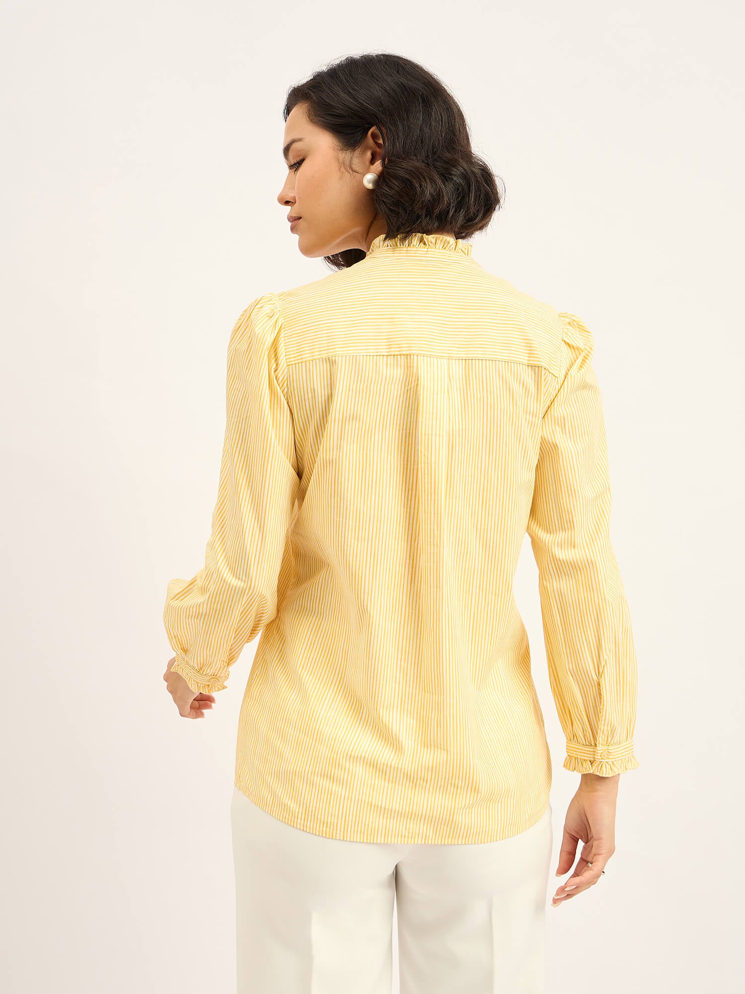 Finch Frill Trimmed Shirt - Yellow & White