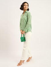 Gressa V-Neck Shirt - Green & White