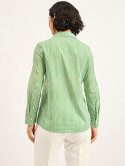 Gressa V-Neck Shirt - Green & White