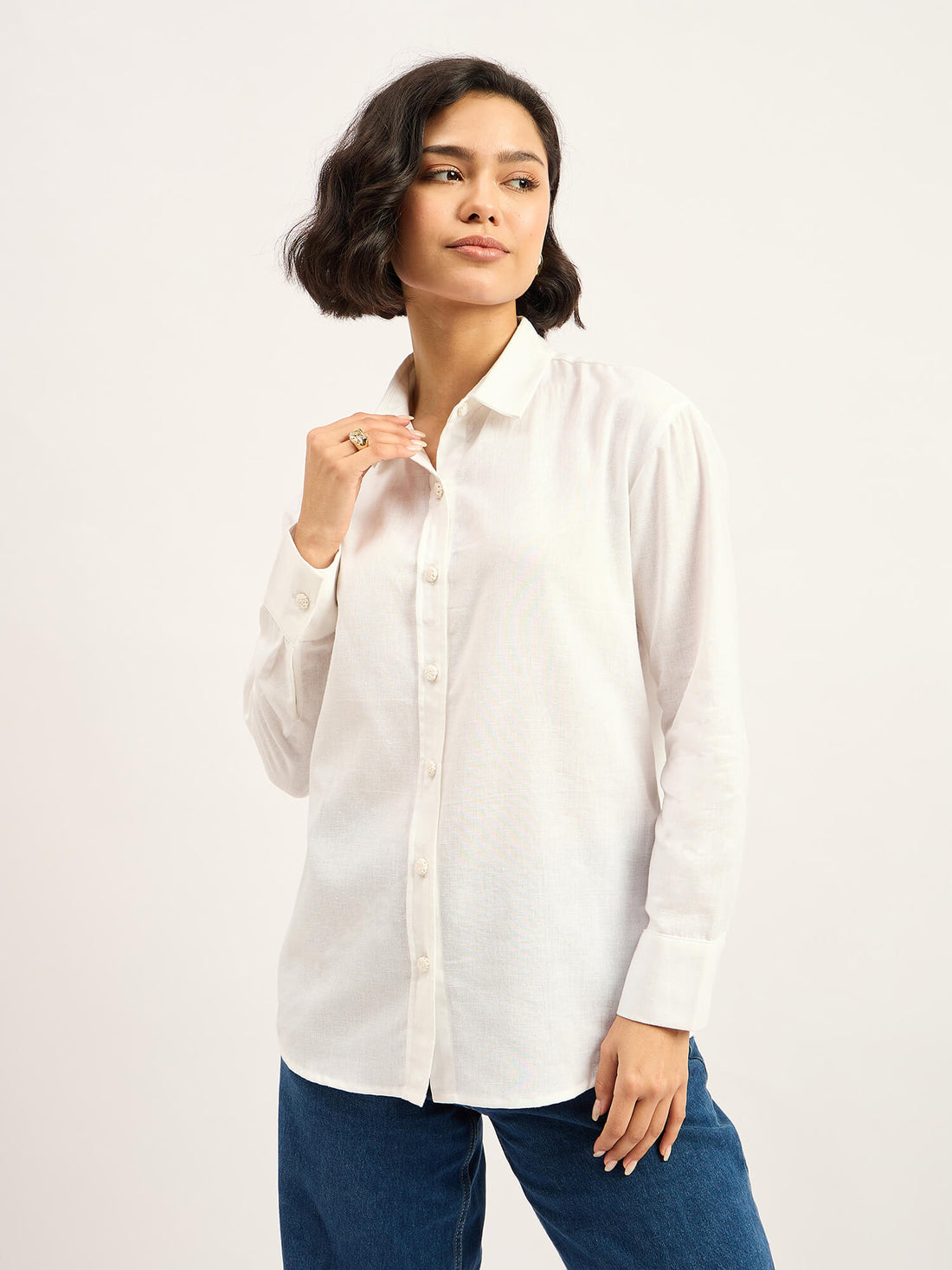 Mallow Drop Shoulder Button Down Shirt - White