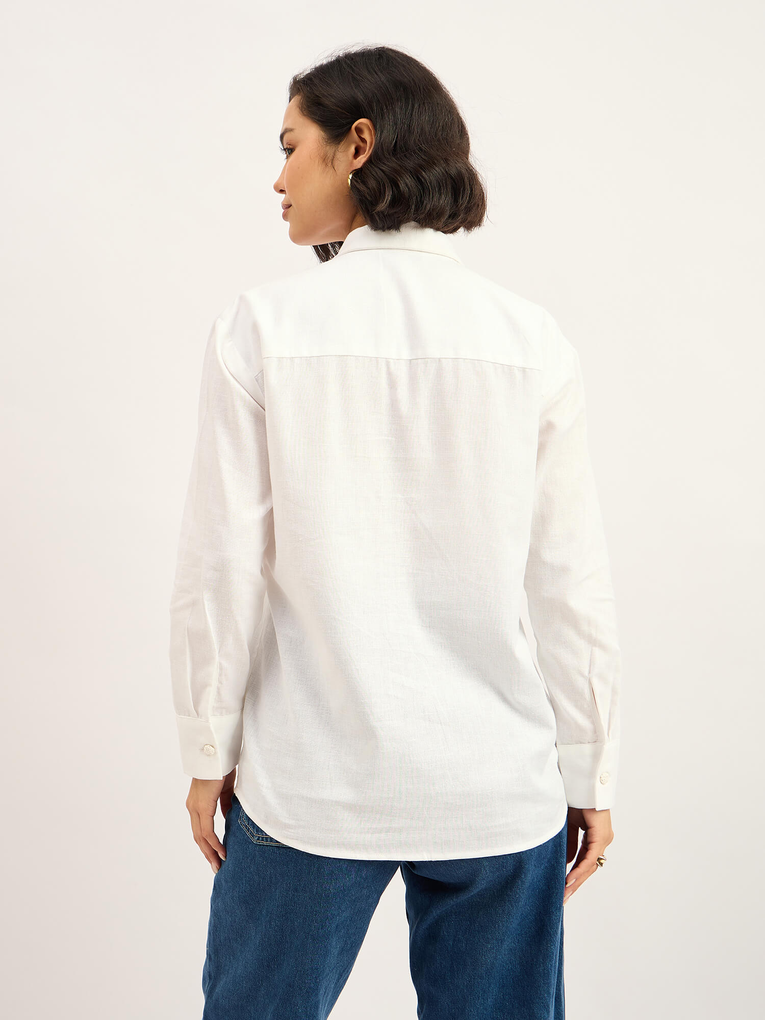 Mallow Drop Shoulder Button Down Shirt - White