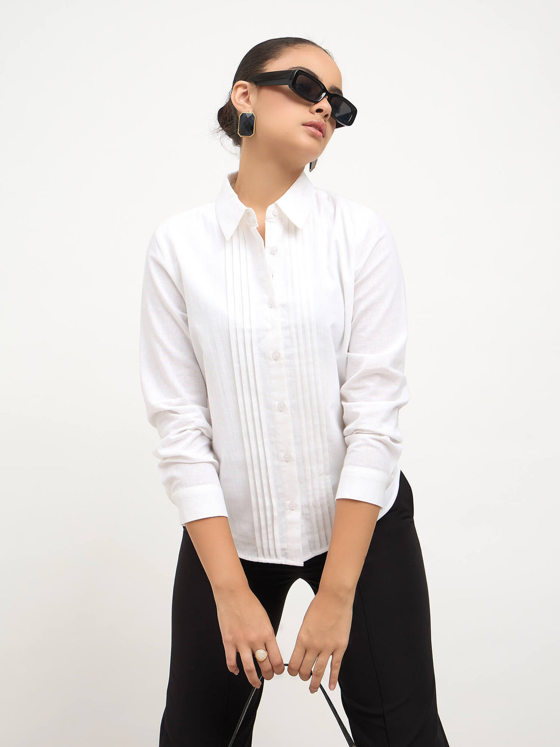 Areum Pintuck Detail Shirt-White