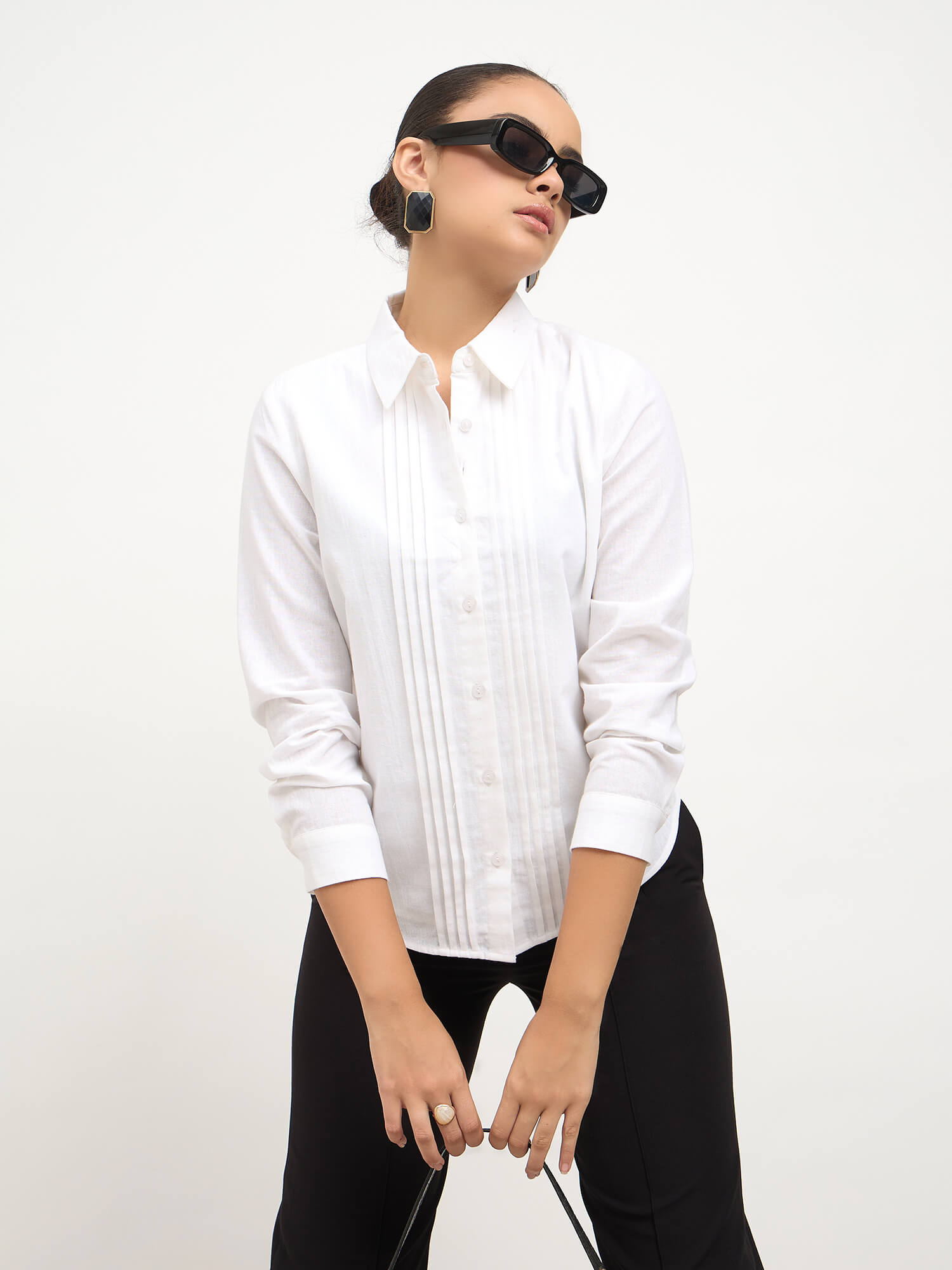 Areum Pintuck Detail Shirt-White