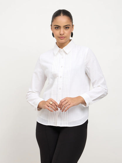 Areum Pintuck Detail Shirt-White