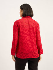 Charmed Drop Shoulder Button Down Shirt - Red