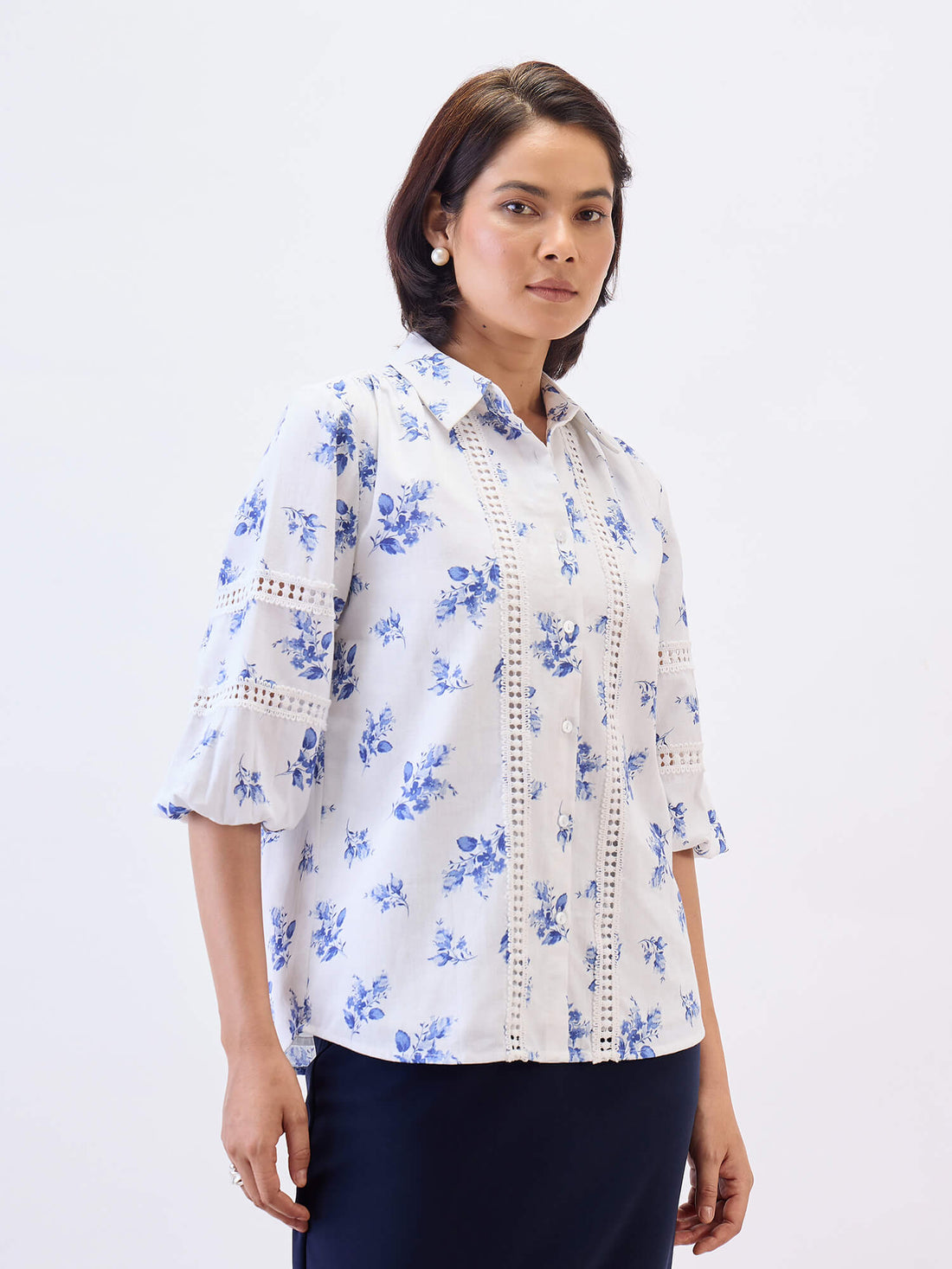 Aloha Lace Puff sleeve shirt-White