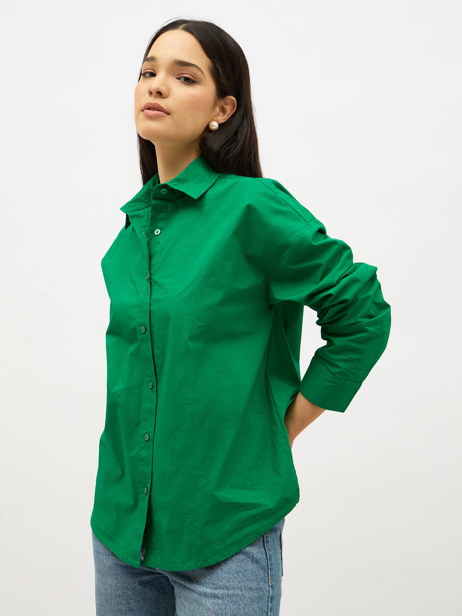 Solace Oversize Drop Shoulder Shirt-Green