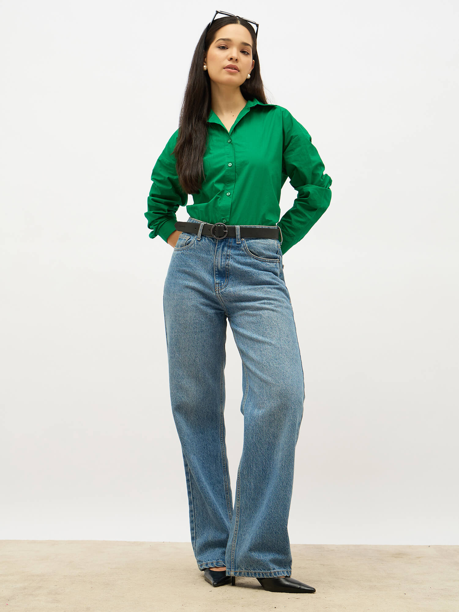 Solace Oversize Drop Shoulder Shirt-Green
