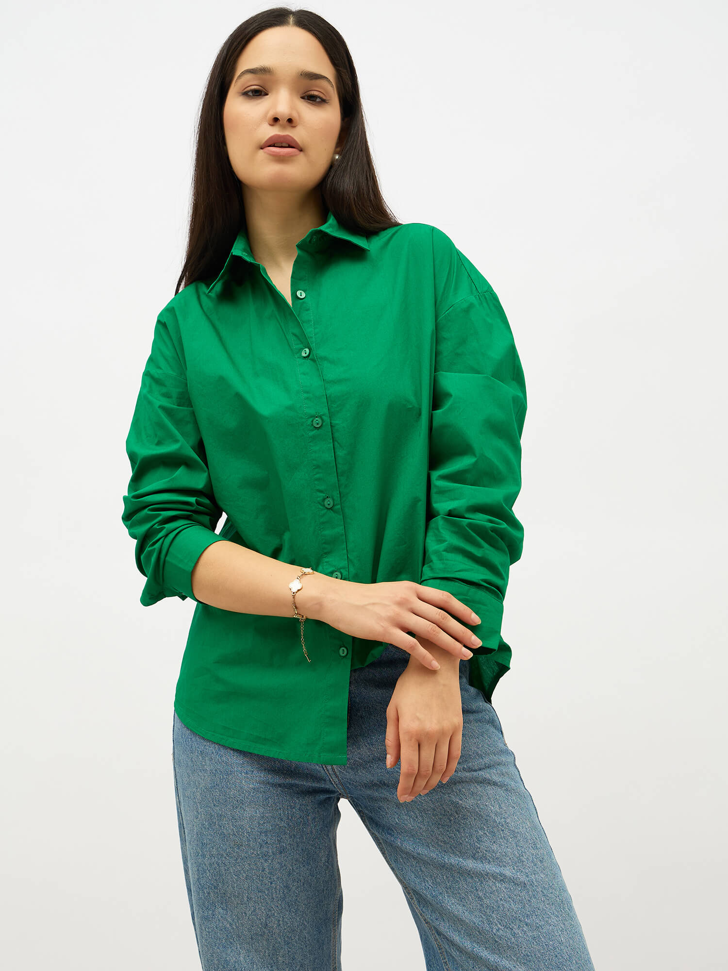 Solace Oversize Drop Shoulder Shirt-Green