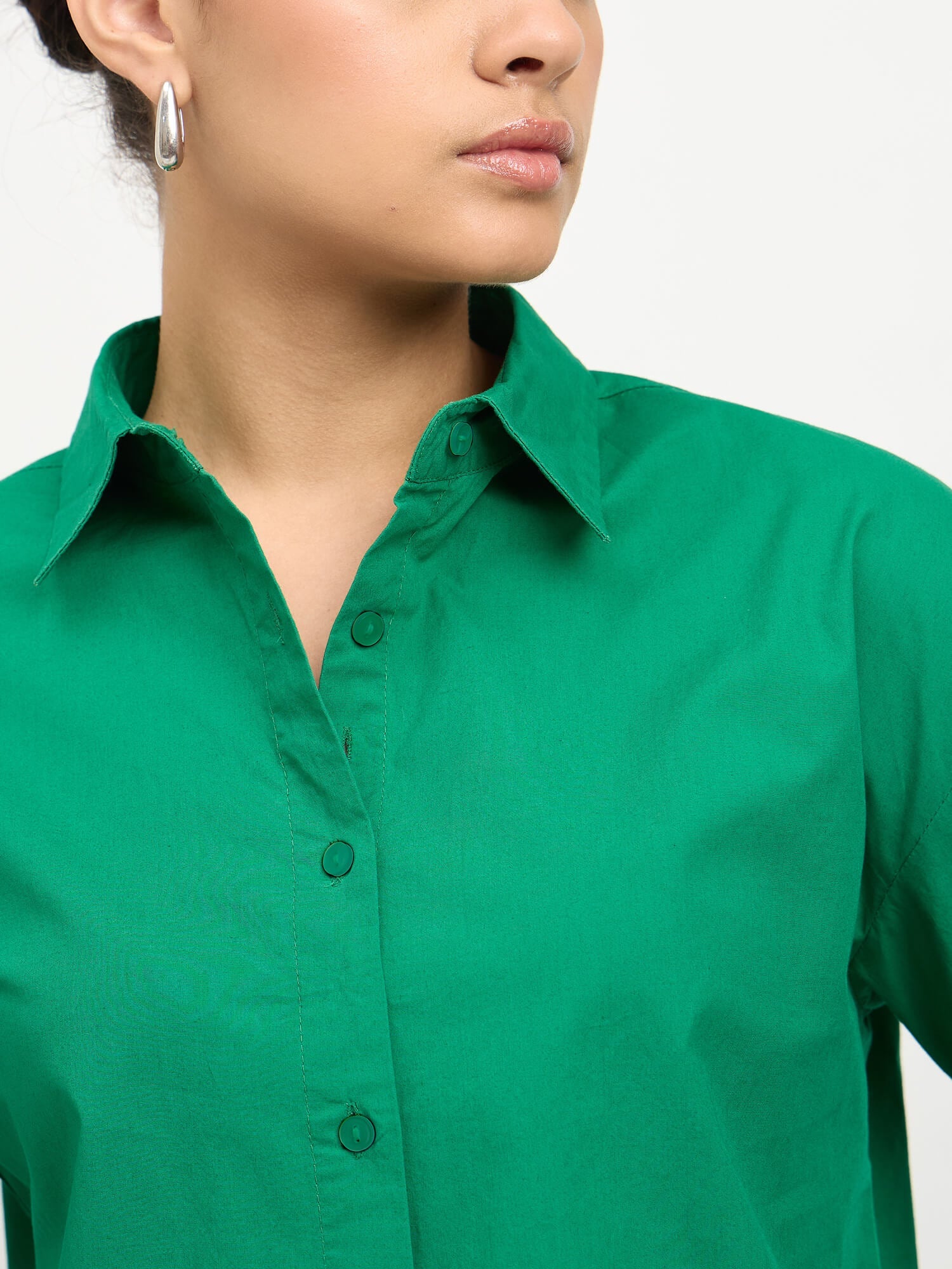 Solith Collared Cropped Shirt-Green - SALT Attire