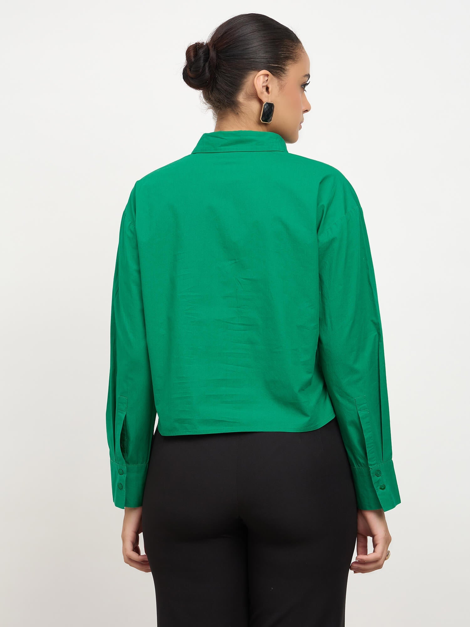 Solith Collared Cropped Shirt-Green - SALT Attire