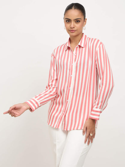 Fiora Oversized Shirt-Pink &amp; White