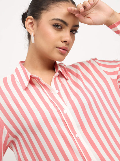 Fiora Oversized Shirt-Pink &amp; White