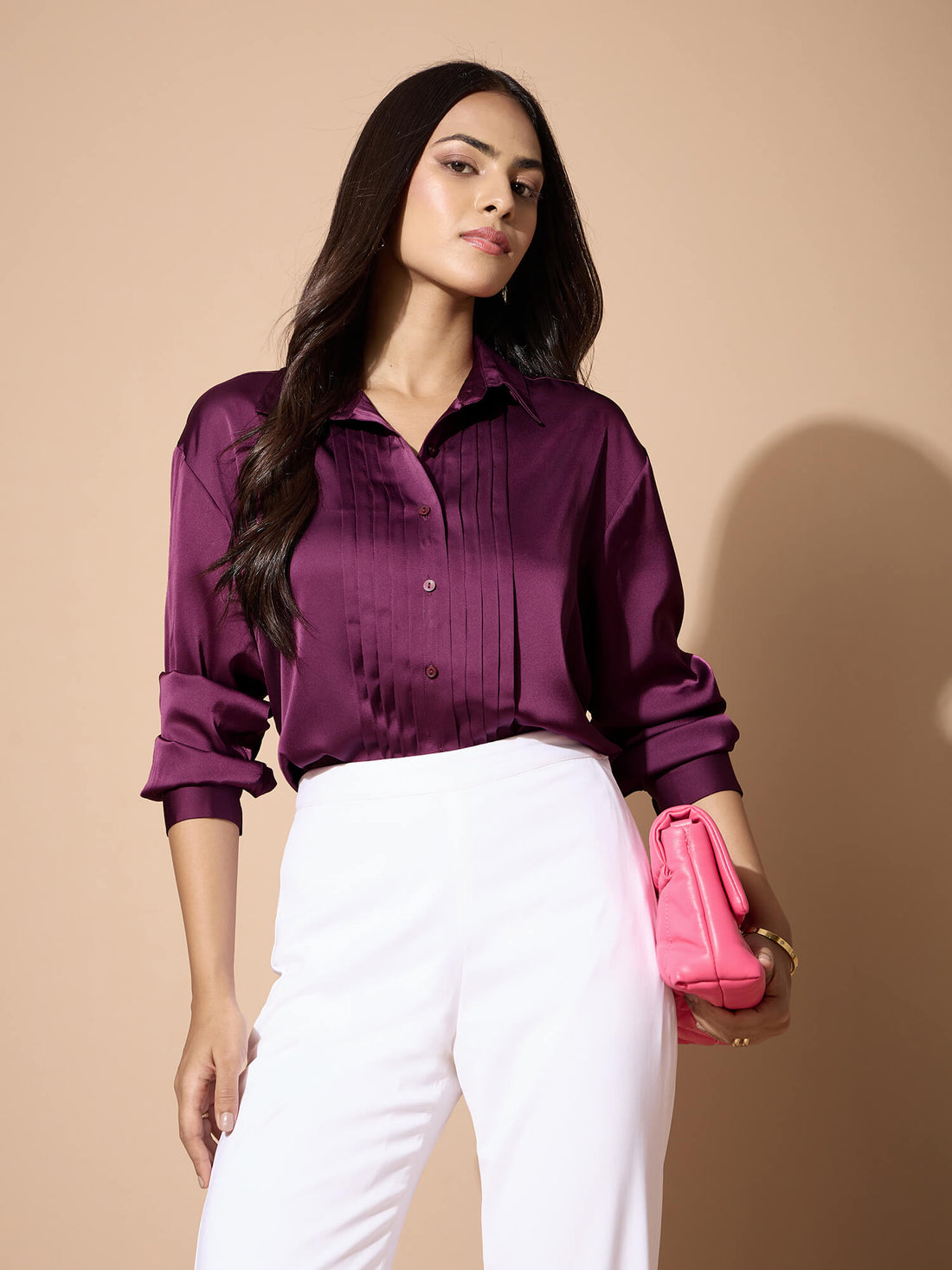 Arix Pleating Detail Shirt-Plum