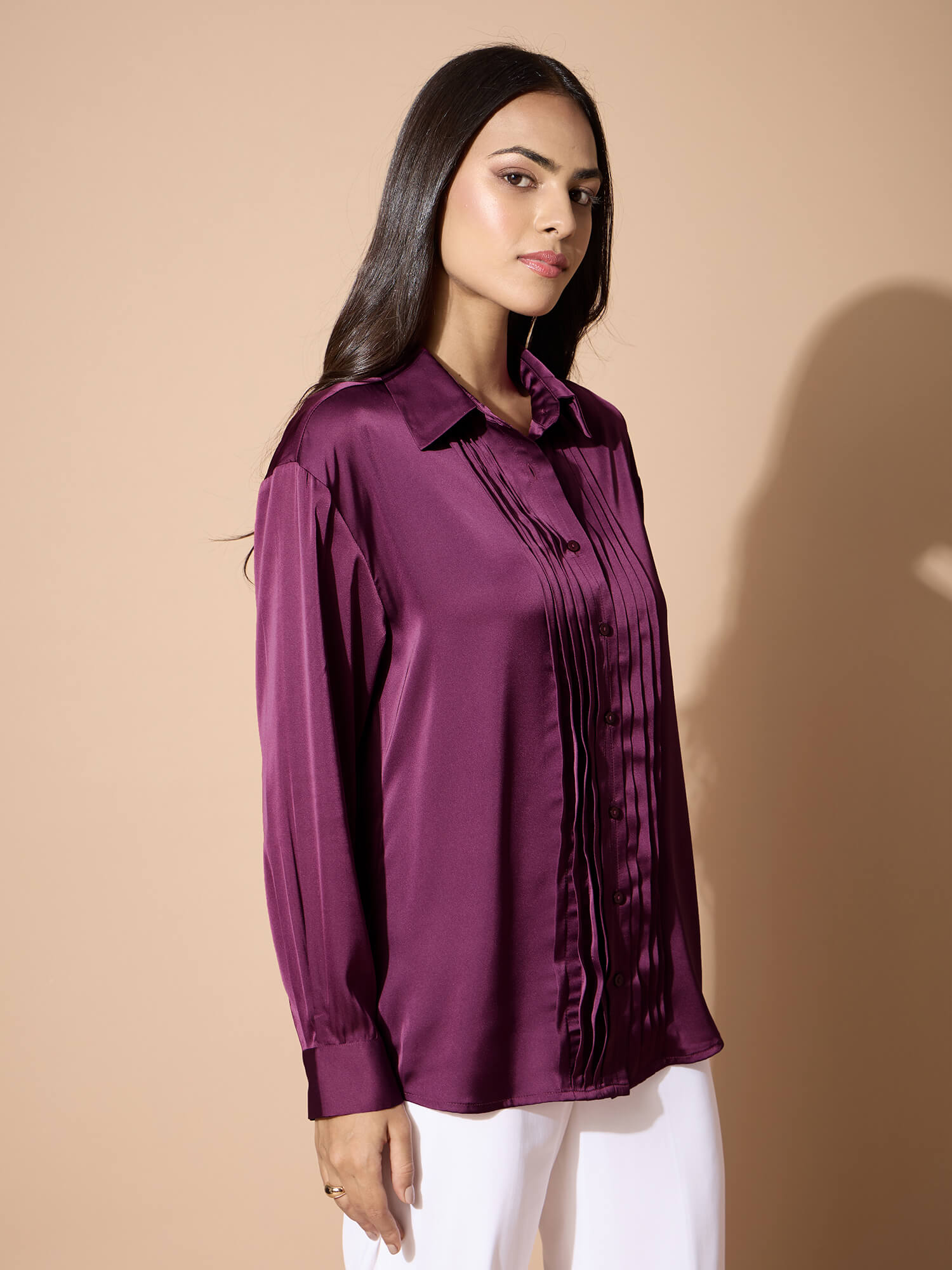Arix Pleating Detail Shirt-Plum