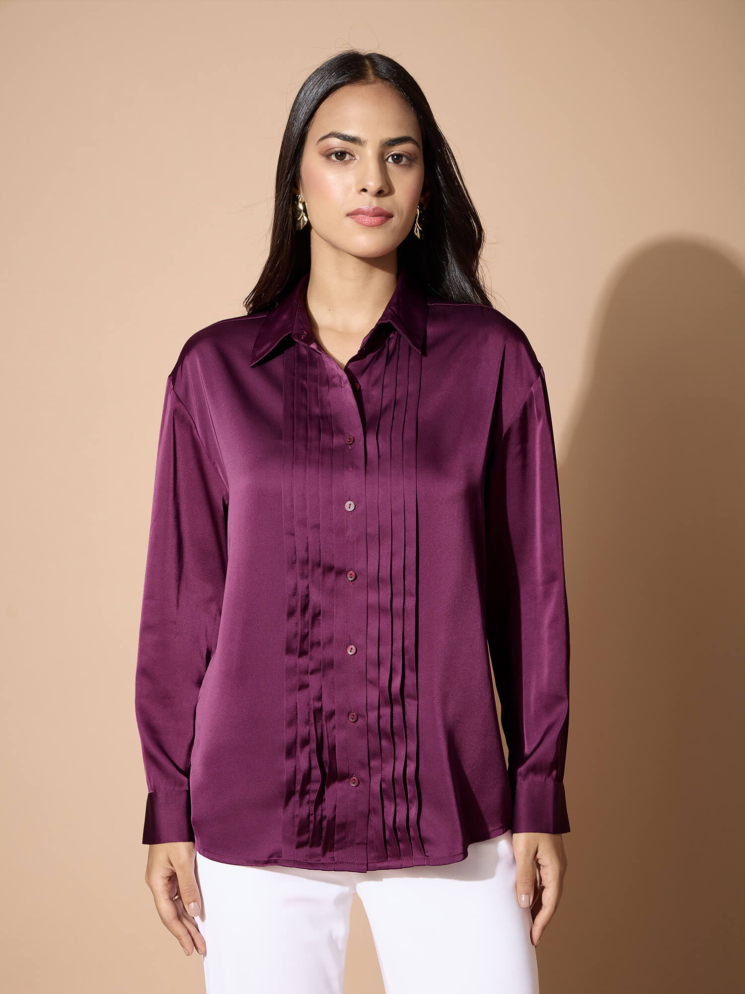 Arix Pleating Detail Shirt-Plum