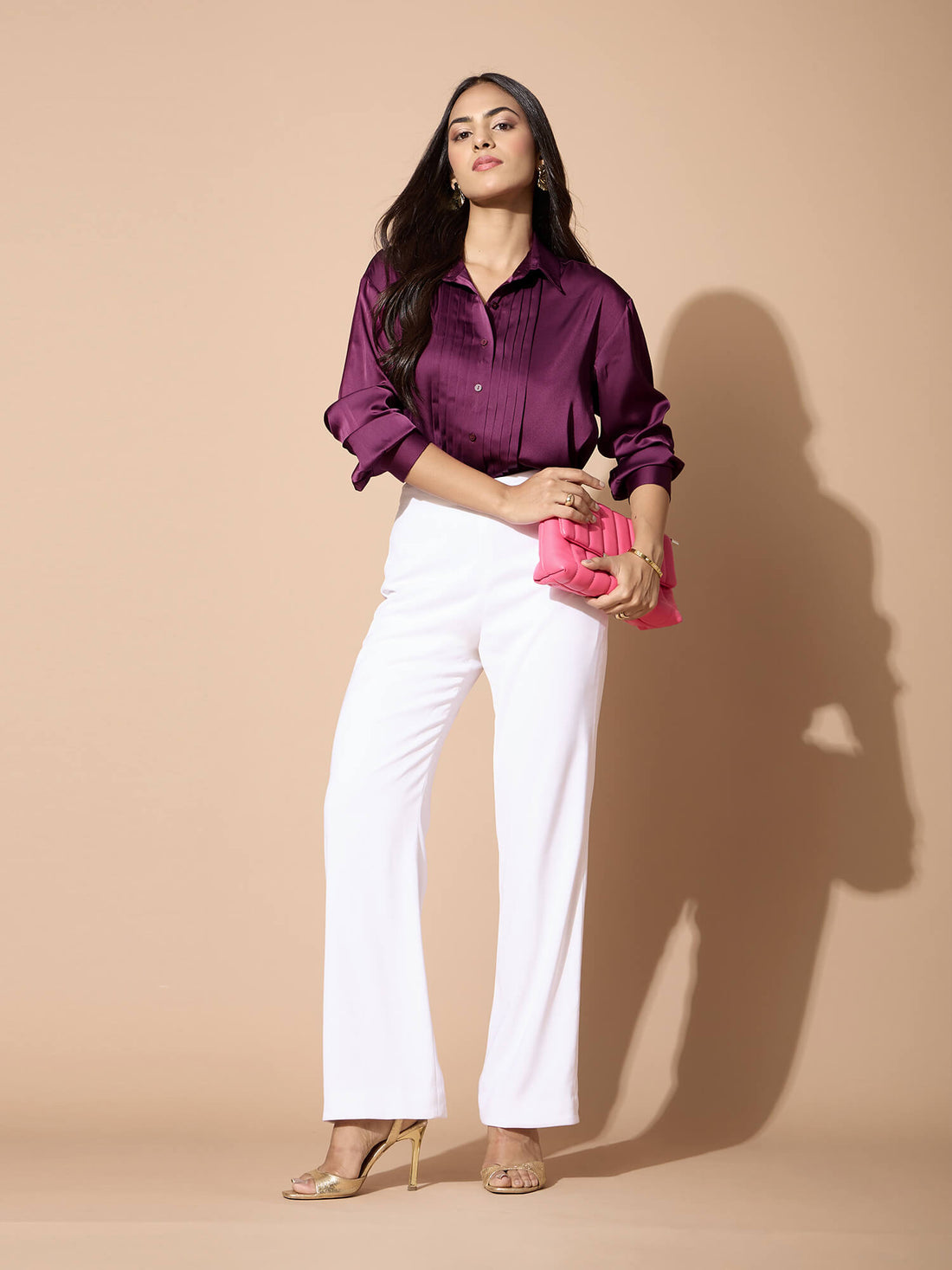 Arix Pleating Detail Shirt-Plum