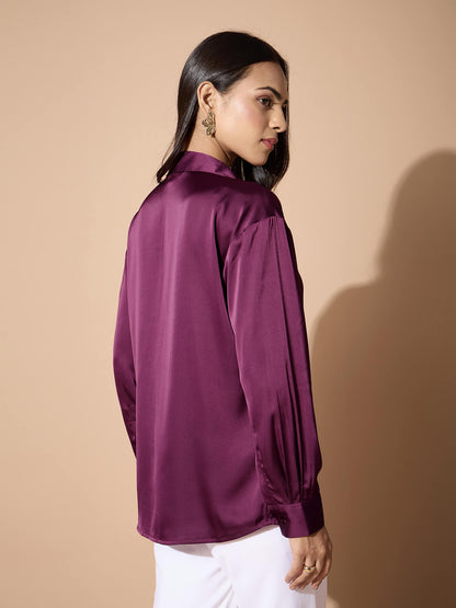 Arix Pleating Detail Shirt-Plum