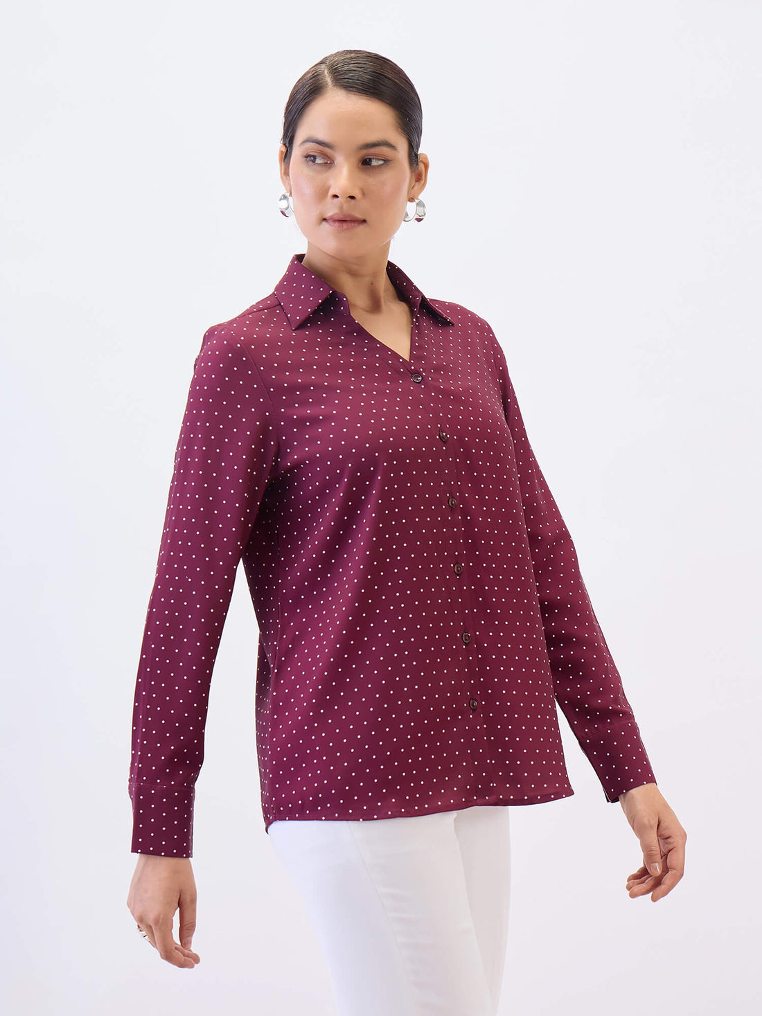 Cheryl Collared V-neck Shirt-Wine