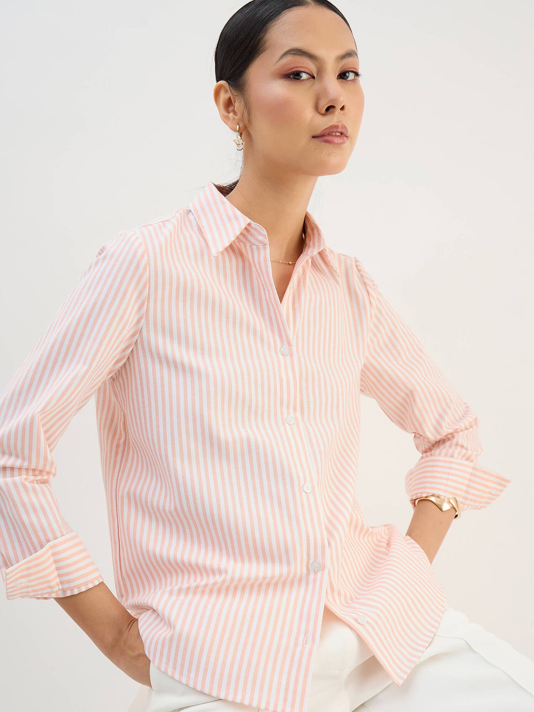 Azella Relax Fit Shirt-Peach &amp; White