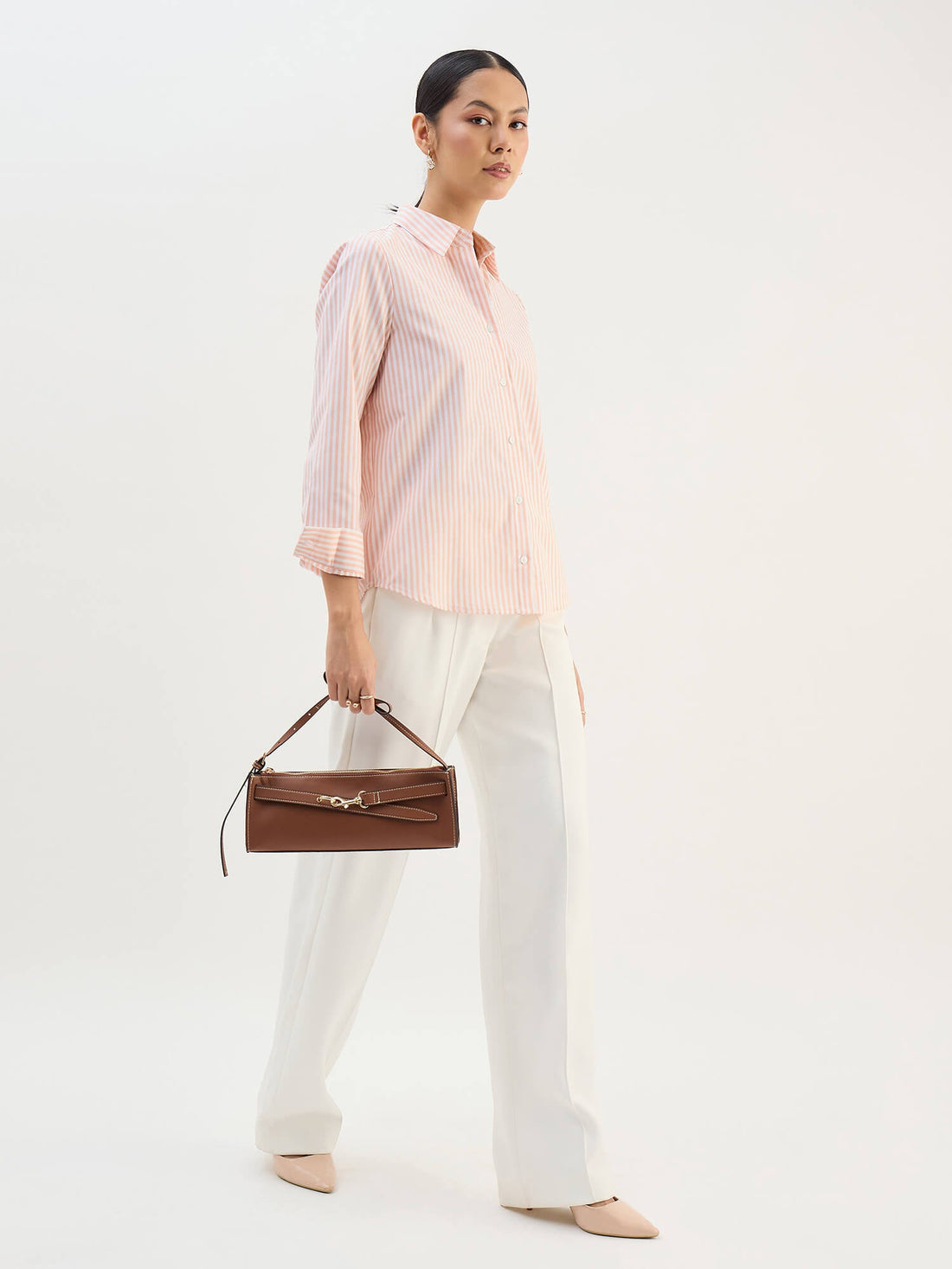 Azella Relax Fit Shirt-Peach &amp; White