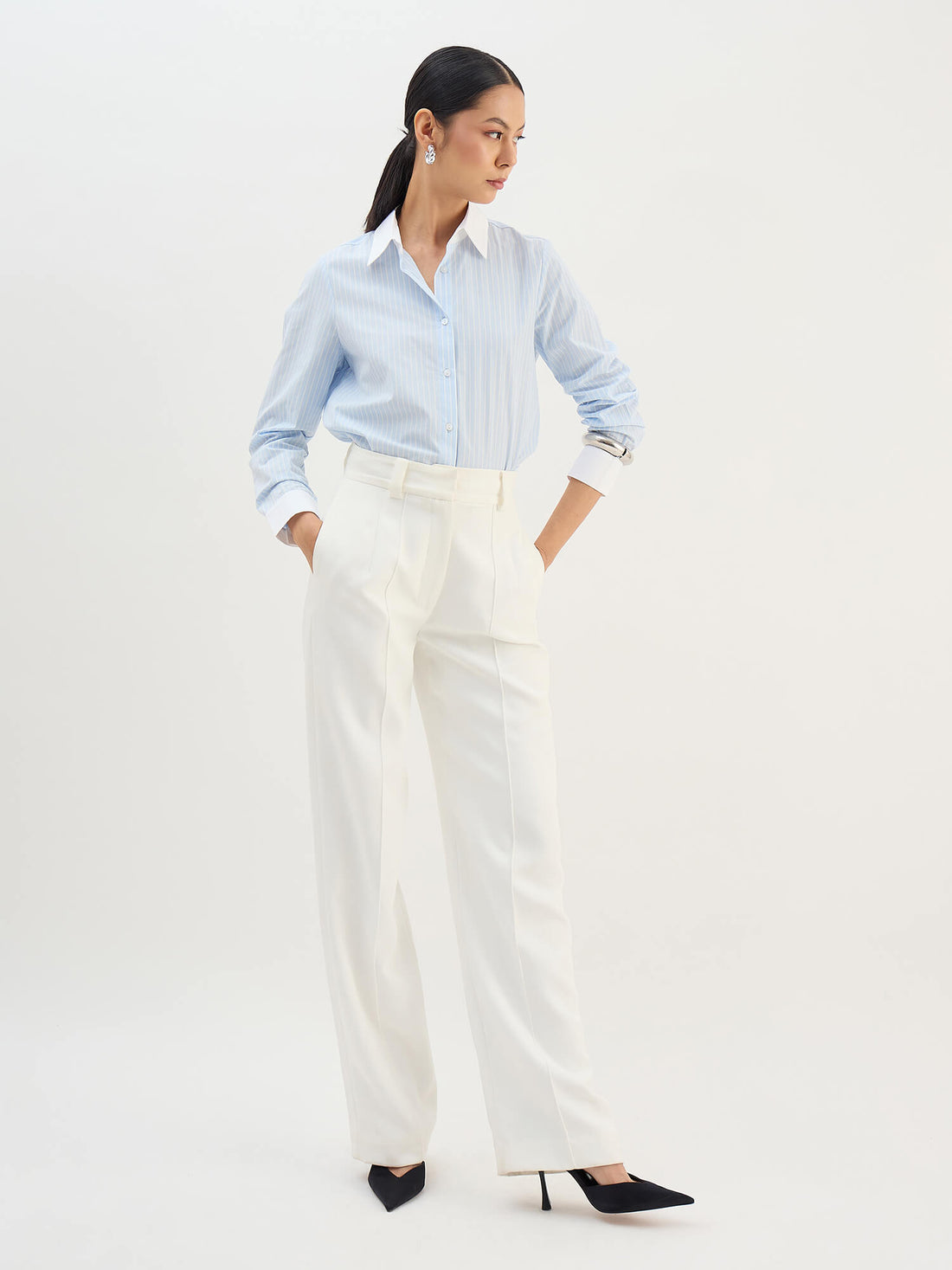 Dazira Relaxed Fit Shirt-Blue &amp; White