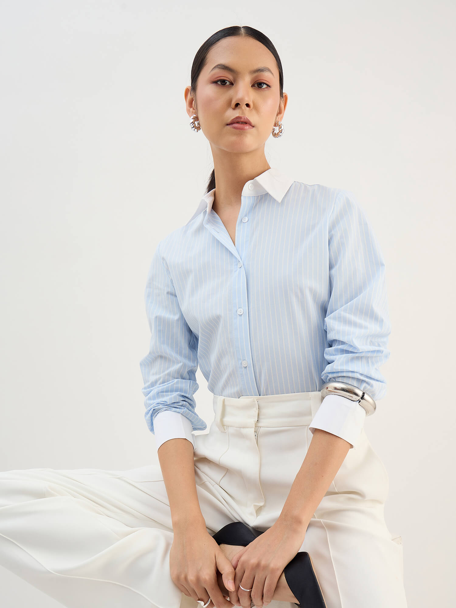 Dazira Relaxed Fit Shirt-Blue &amp; White