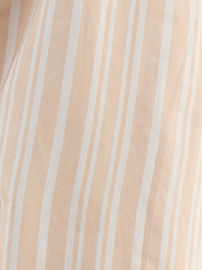Azella-Beige Stripes Relax Fit Shirt-Beige