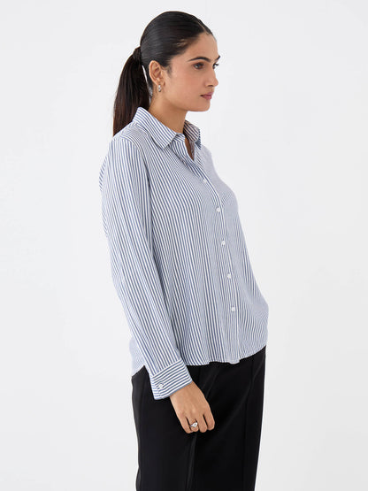 Nerina Relax Fit Shirt-Blue&amp;White