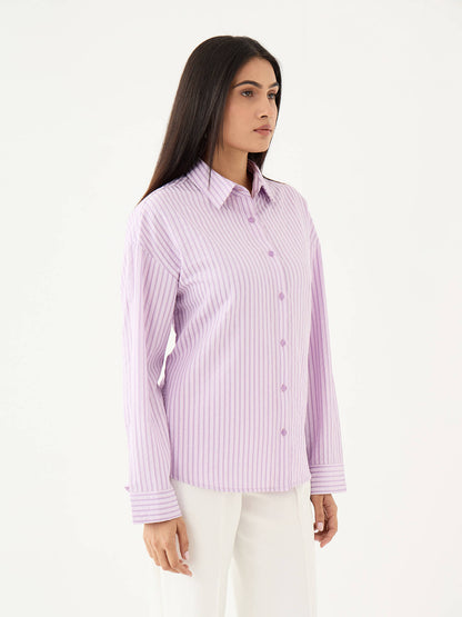Airel Lace Detail Striped Shirt-Lilac