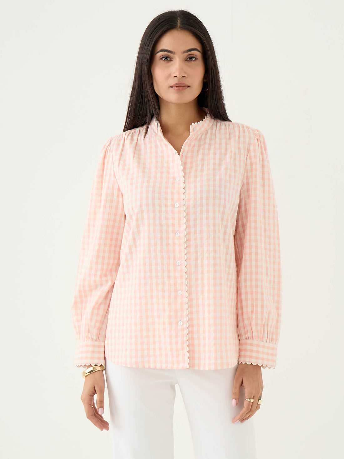 Camille Scallop Lace Shirt-Peach