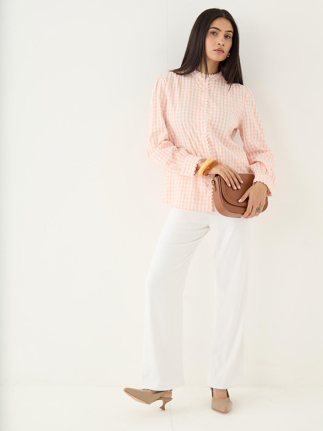 Camille Scallop Lace Shirt-Peach