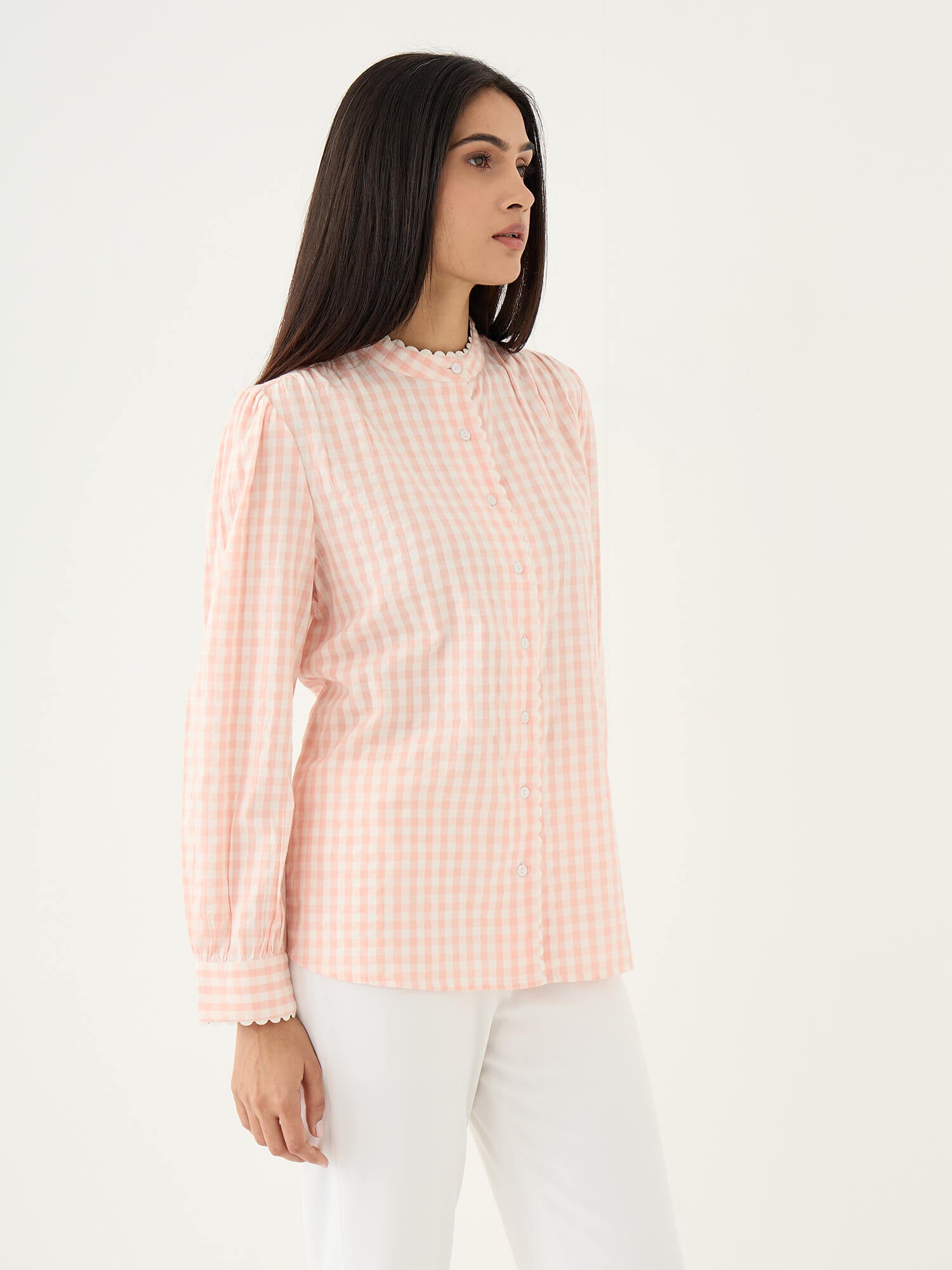 Camille Scallop Lace Shirt-Peach - SALT Attire