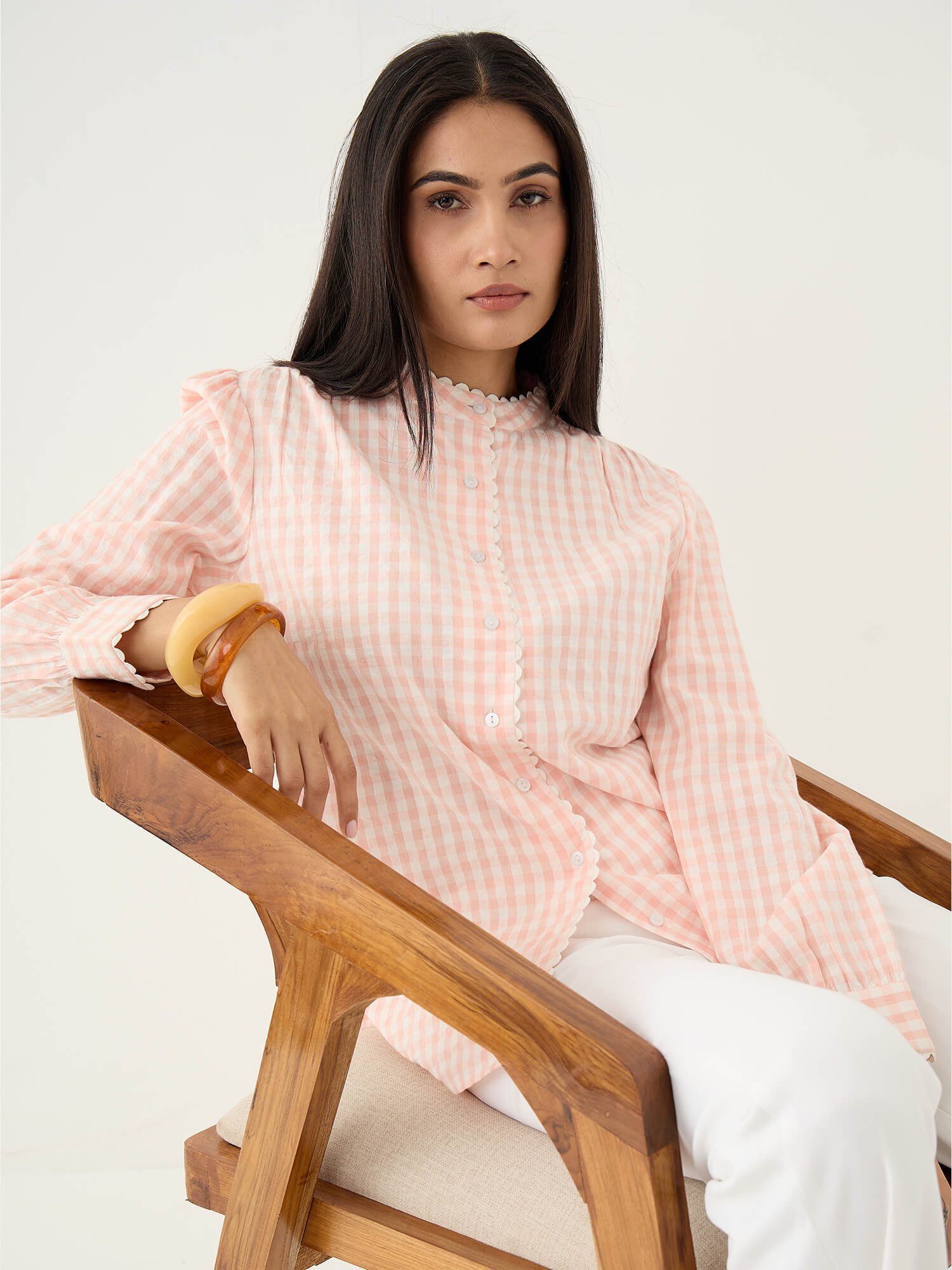 Camille Scallop Lace Shirt-Peach - SALT Attire