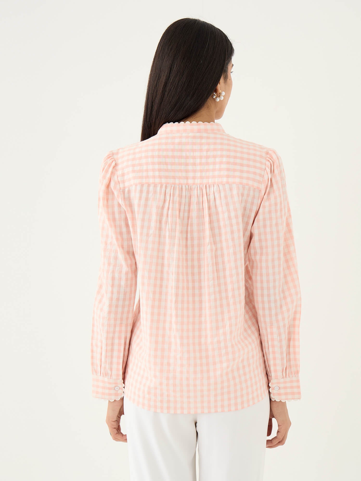 Camille Scallop Lace Shirt-Peach - SALT Attire