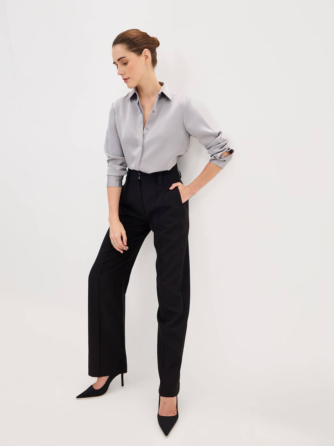 Velin Concealed Placket Shirt-Grey