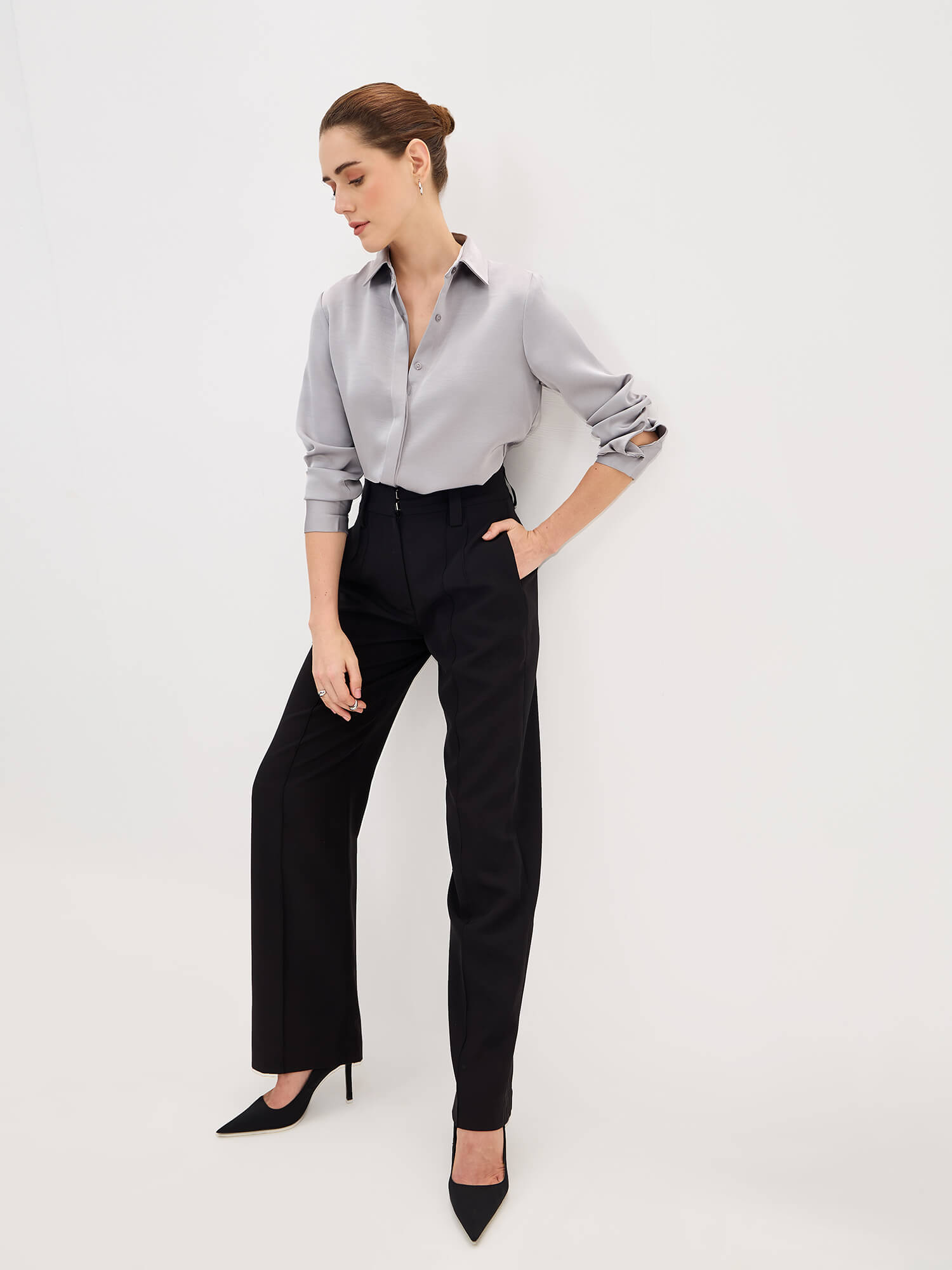 Velin Concealed Placket Shirt-Grey