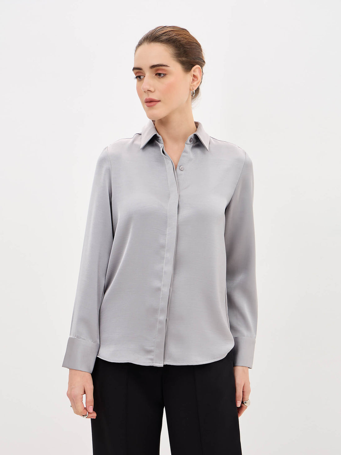 Velin Concealed Placket Shirt-Grey