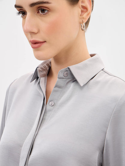 Velin Concealed Placket Shirt-Grey