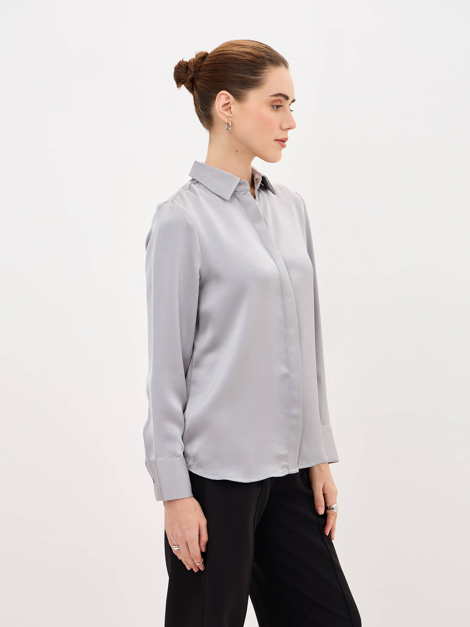 Velin Concealed Placket Shirt-Grey