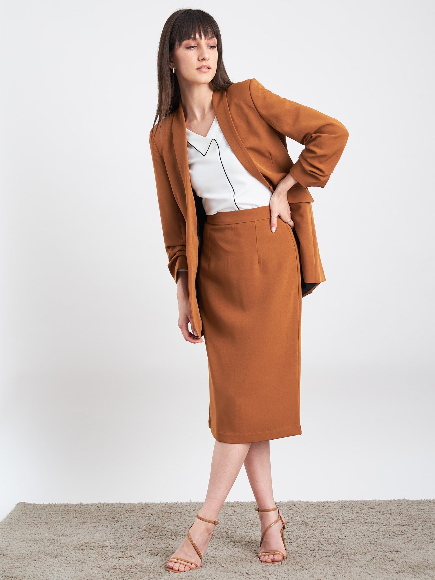 Ardor Long pencil fit skirt-Tan Brown