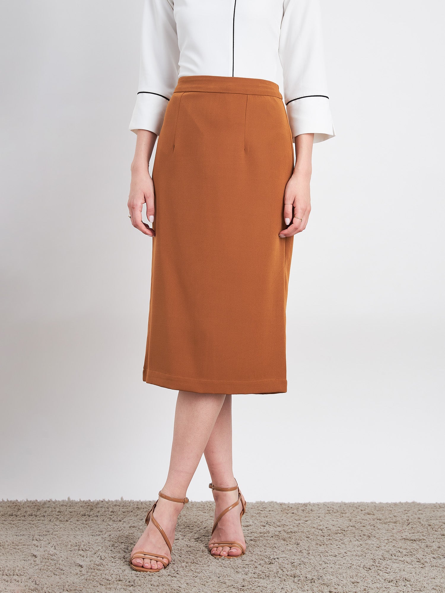 Ardor Long pencil fit skirt-Tan Brown