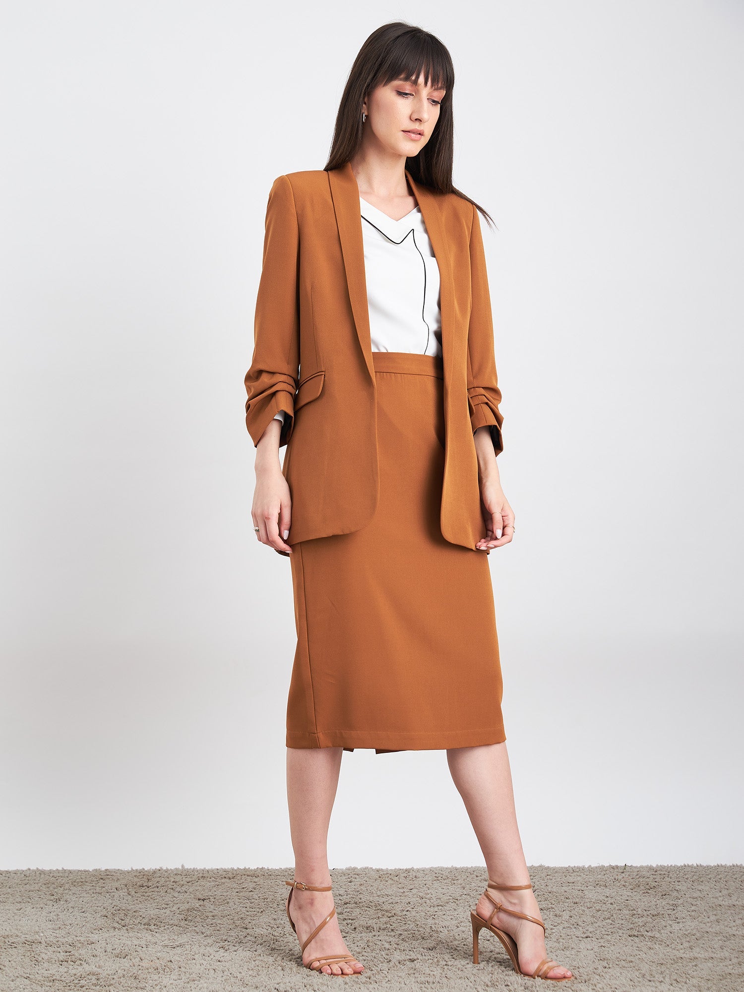 Ardor Long pencil fit skirt-Tan Brown