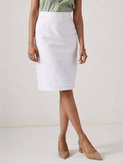 Pearl Knee Length Pencil Skirt-White