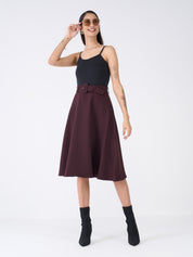 Ritzy Flared Midi Skirt-Dark Brown