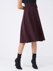 Ritzy Flared Midi Skirt-Dark Brown